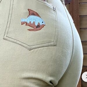 1970s Flared Bellbottoms Vintage Pants with Fish & Snail Patch Embroidery Size 8